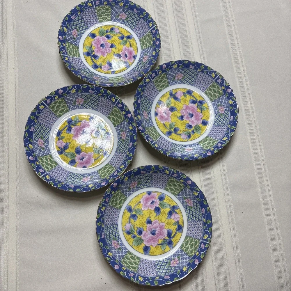 Gumps Botan Imari Japan Chrysanthemums Scalloped Cereal Soup Pasta Bowls Set/4